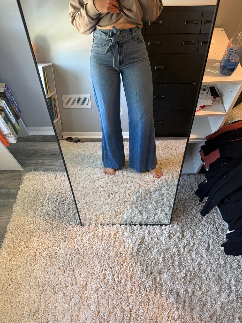 LOFT Light Blue High-Rise Wide-Leg Jeans with Tie Waist